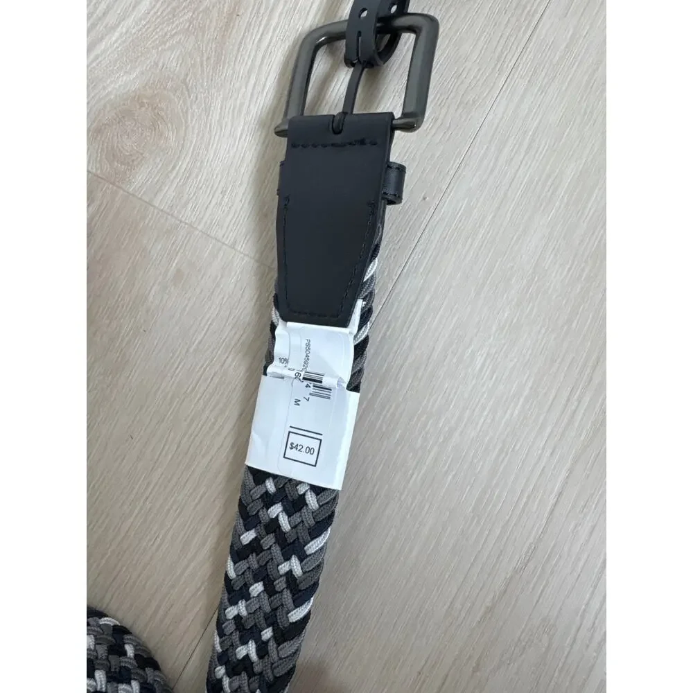 Nike Belt Mens Medium 34-36 Grey Navy White Braided Stretch Woven Golf NWT
